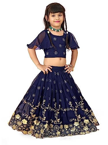 Image of Georgette Embroidered traditional Readymade Lehenga Choli For Kids Grils