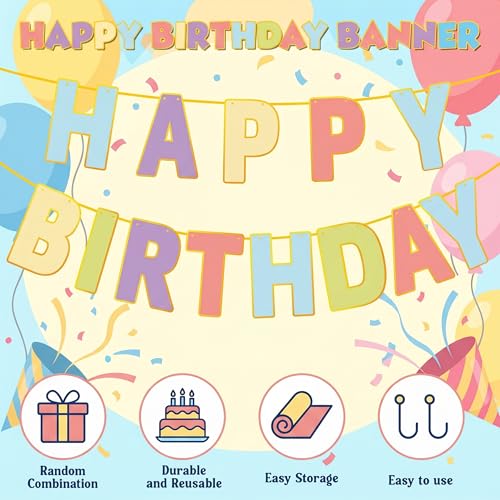 Image of Happy Birthday Banner - Birthday Party Decorations for Home | Pastel Happy Birthday Sign for Women Men Girls Boy | Party Favors Supplies for Indoor Outdoor Decor