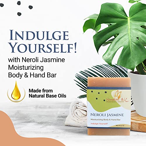 Sunshine & K Handmade Soaps - Body & Hand Soap Bar, Handmade Bath Soap, Moisturizing Bar Soap With Beeswax, Rice Bran Oil, & Natural Base Oils, Soap Bars, 5 Oz, Neroli Jasmine #TOP1