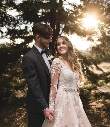 Long Wedding Dresses for Women Bride 2025 Lace Appliques Beach Bridal Gown with Train4