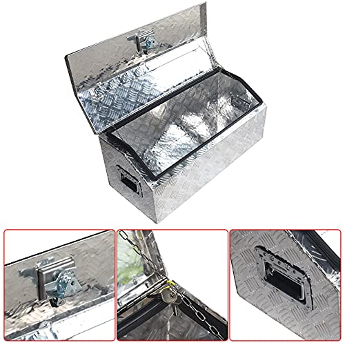 Lablt 30 Inch Trailer Tongue Tool Box Chest Box Diamond Tread Aluminum Heavy Duty Truck Pick Up Underbody Storage Organizer Weather Resistant Seal Planks W/Keys Sliver #TOP3