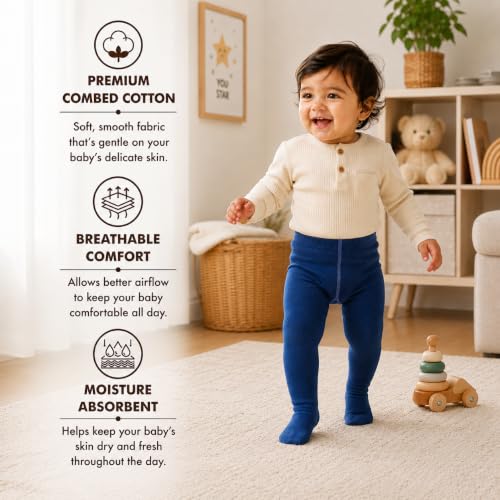 Image of Supersox Cotton Tights for Babies | Combed Cotton, Breathable, Moisture Absorbent & Anti Odour | Soft, Stretchable Full-Length Baby Tights for All-Day Comfort | Pack of 1