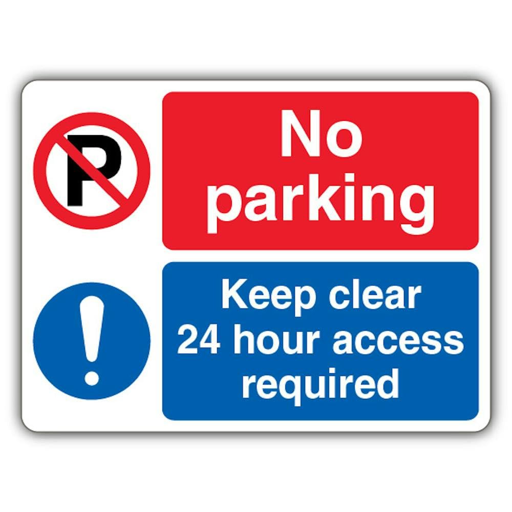 V Safety No Parking/Keep Clear/Access Required - Dual Symbol - Landscape Safety Sign - 300 x 225 mm - 2mm Rigid Plastic