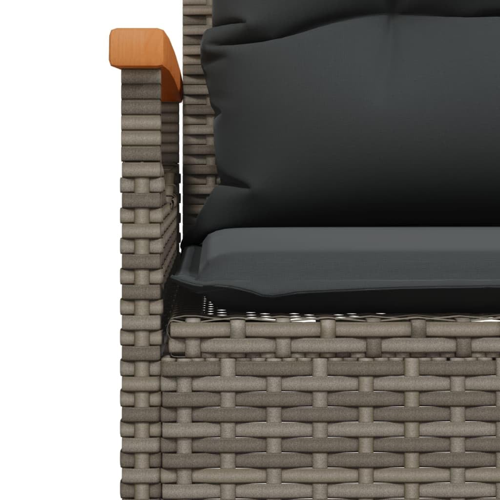 Ławka ogrodowa z poduszką z polirattanu, malowana proszkowo rama stalowa, 116 x 62,5 x 74 cm, ławka do siedzenia outdoorowa w kolorze szarym, ławka na balkon, taras i meble ogrodowe ławka do