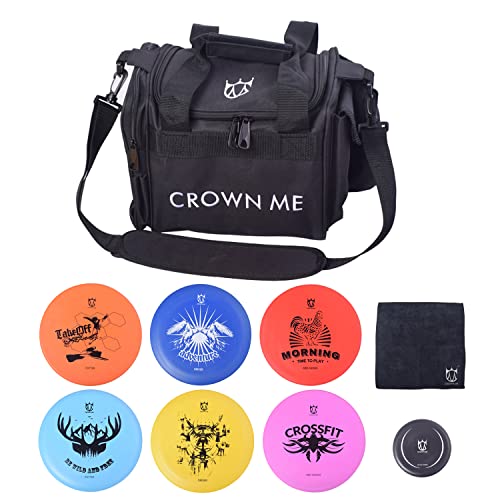 CROWN ME Disc Golf Starter Set, disc Golf disc Set with 6 Discs, 1 Marker, 1 Twoel and 1 Bag