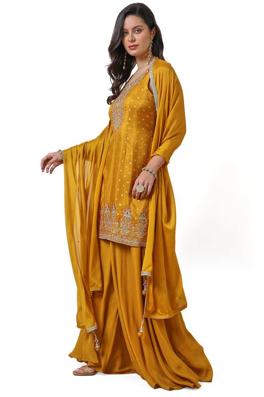 Soch Abito da donna in broccato Zari senape con Dupatta