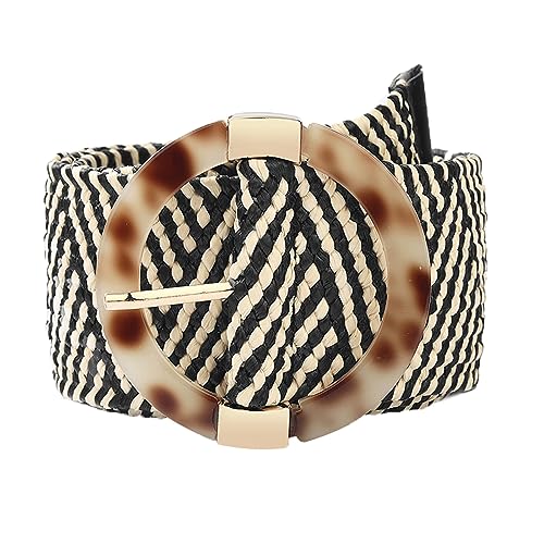 eYLun Women Straw Woven Belt Elastic Braided Stretch Waist Belt Ladies Boho Buckle Dress Buckle Belt