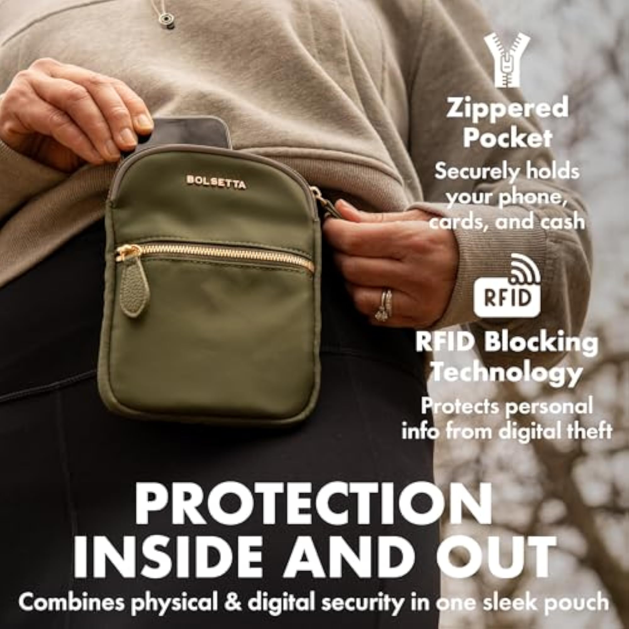 Magnetic RFID Blocking Hip Pouch with Zippered Pocket