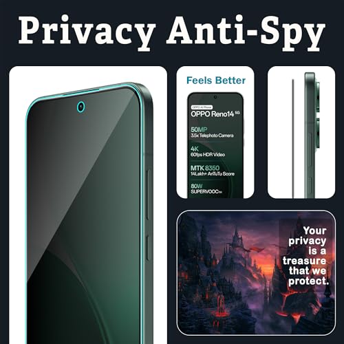 Image of FIRST MART Privacy Tempered Glass for Oppo Reno 14 & Reno 13, 2 Pack | Anti-Spy 9H Screen Protector, Edge-to-Edge, Case-Friendly, Scratch Resistant, Bubble-Free