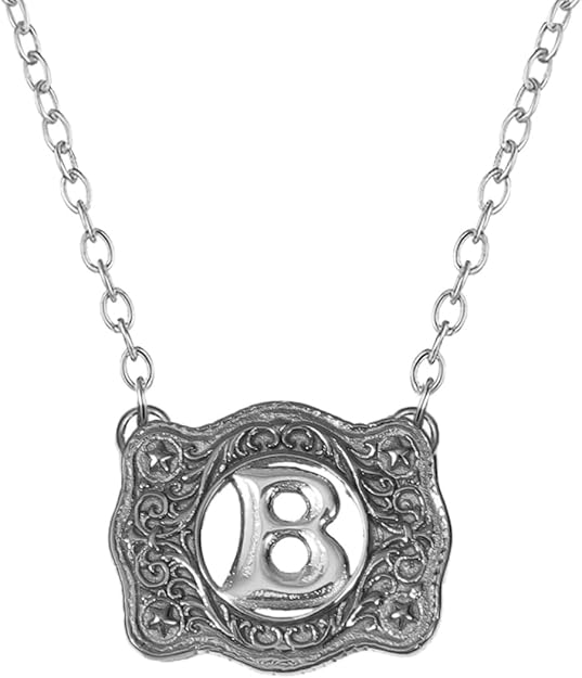 Belt Buckle Necklace Western Style Initial Letter Pendant Necklace, Decorative Belt Buckle Frame Design