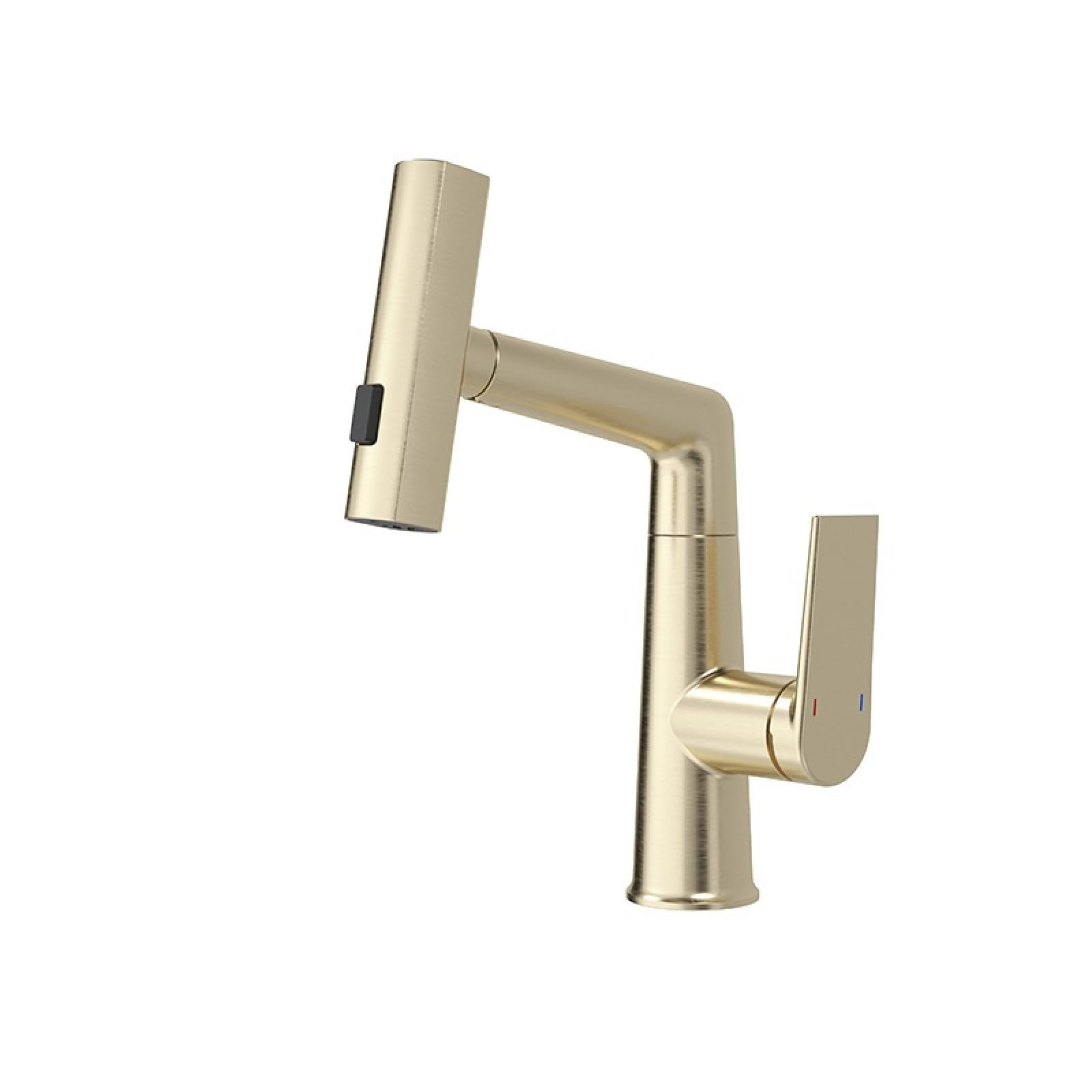 Fanjubei String Gold Bathroom Hot And Cold Pull-Out Adjustable Rotating Basin Faucet With Adjustable Lift, Brushed Gold