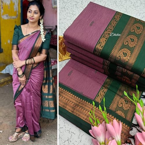 Image of DHIHA Gadwal Cotton Saree for Women | Pure Kalyani Cotton Saree with Zari Border Tassels & Blouse | Kanjivaram Linen Silk | Handloom Weave