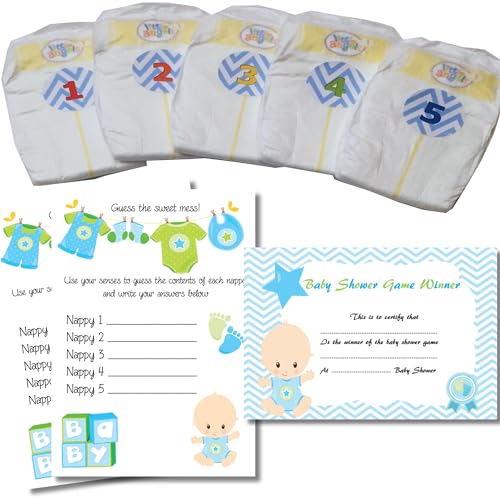 Rainbow Sensation Dirty Nappy Baby Shower Game 10 20 30 Players Girl Boy Neutral Game Prize (20 Players, Blue - Boy)