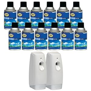 Zep Metered Mist Blue Sky Air Freshener Refill (Case of 12) with Meter Mist 3000 Ultra Dispenser (2 Pack) – 336201 – Lasts Up To 30 Days and Neutralizes Tough Odors