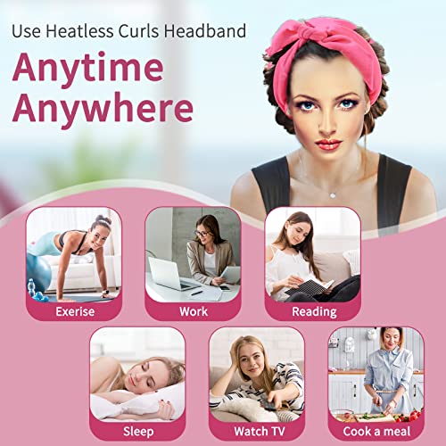 Heatless Curling Rod Headband, Heatless Hair Rollers For Long Medium Hair Overnight Lazy Hair Curlers To Sleep In, Magic Heatless Wavy Hair Styling Tools With Hair Claw And Scrunchies For Women, Rose #TOP6