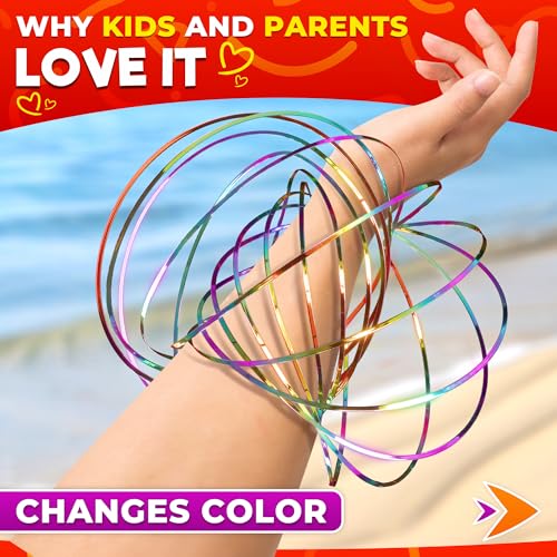 flow ring spinner ring arm toy 5134 - rugged corrosion resistant stainless steel geometric sensory spring toy changing colors compact size - comfortable fit magic flow bracelet with calming effect
