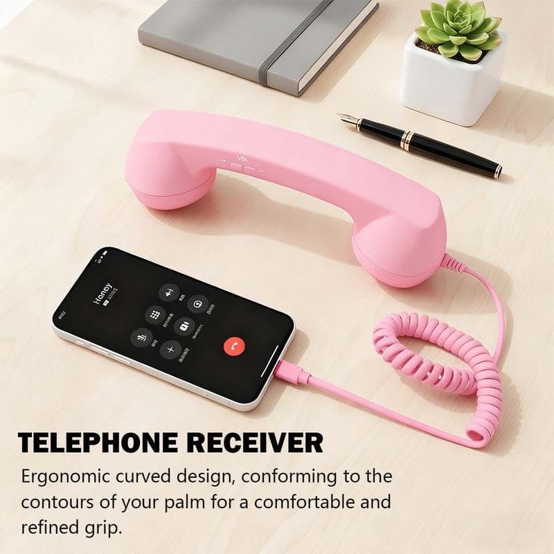 Miniatura 2 de Receptor de teléfono móvil con cable y USB seleccionado retro para llamadas cómodas, puerto tipo C, dispositivo técnico (rosa)