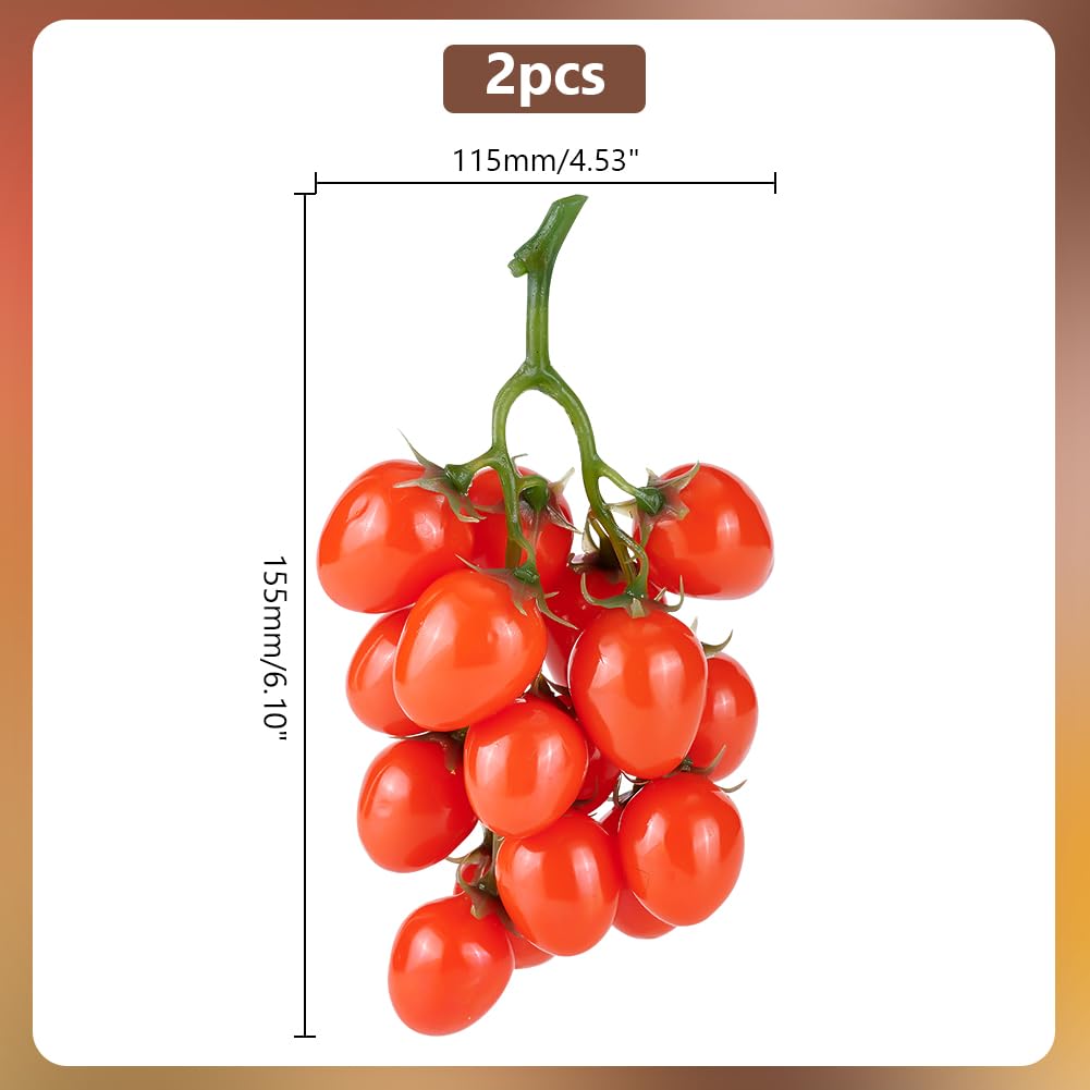 PH PandaHall 2 Pack Artificial Cherry Tomatoes Artificial Fruit Lifelike Simulation Tomato Artificial Red Tomatoes Decoration Faux Fruit Props for Home Kitchen Cabinet Party Pretending Prop