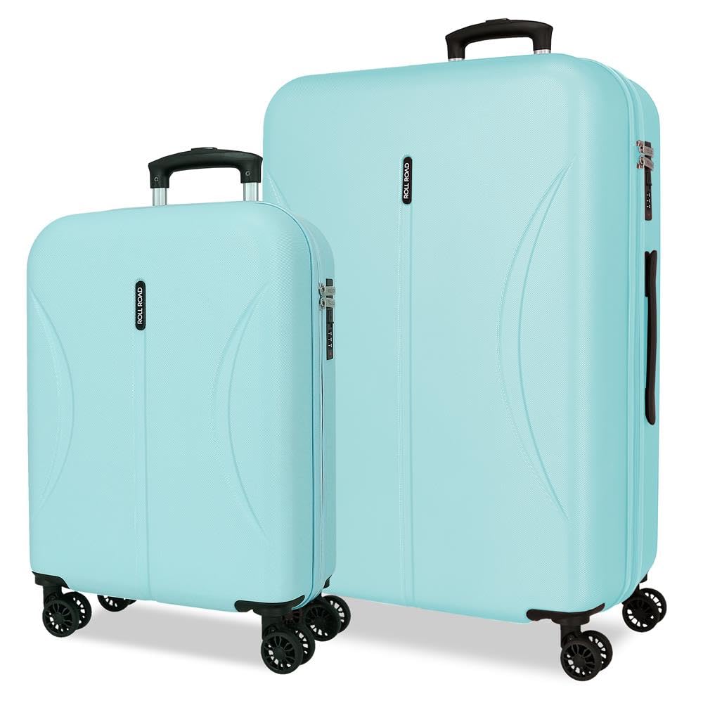 Joumma Roll Road Formentera Light Blue Luggage Set 55/65 cm Rigid ABS Integrated Combination Padlock 91L 6.05kg 4 Double Wheels Hand Luggage