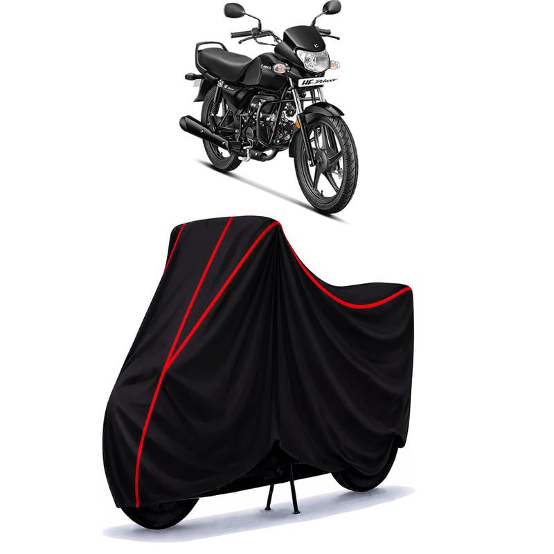 Image of Hero HF Deluxe Drum Self Alloy Black Water Resistant Bike Cover for All Motorcycles & Rain | Heavy Duty | UV Protection, Dustproof, Scratchproof | All Weather Two Wheeler Cover with Elastic Bottom