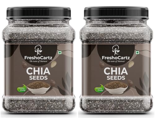 Image of FreshoCartz Premium Chia Seeds Pack Of 2 1KG (500gmx2 Jar) |Rich in Calcium, Protein & Fibre | Beat the Heat | 100% Clean Chia Seeds for Eating | Antioxidant Rich Superfood for Smoothies