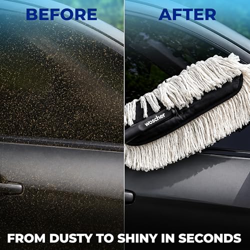 Image of Woscher Car Duster - Lint-Free & Scratch-Free Car Cleaning Brush with Long Handle | Premium Dust Cleaner for Car Exterior | Easy & Effortless Cleaning