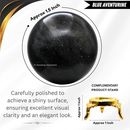 Image of Certified Blue Aventurine Crystal Ball for Meditation - Premium Crystal Vastu Items for Home and Feng Shui Items for Good Luck - Ideal for Pooja Supplies and Spiritual Practices (1.5 inch Inch)