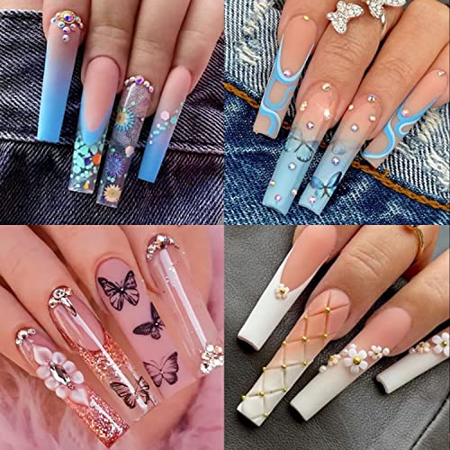 Image of UNA GELLA Full Square Gel Fake Nails Pre-file 120pcs Press On Nails XXL No C Curve Extra Long Nail Tips Clear Long Flat Nail Tips Tapered Square Soft Gel Tips