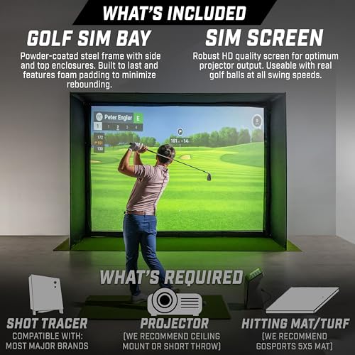 Image of GoSports Golf Simulator Enclosure Nets - Complete Set with Frame and HD Impact Screen Kit - Indoor At Home Golf Training Equipment - Choose 10x8 ft, 12x9 ft, or 14x8 ft