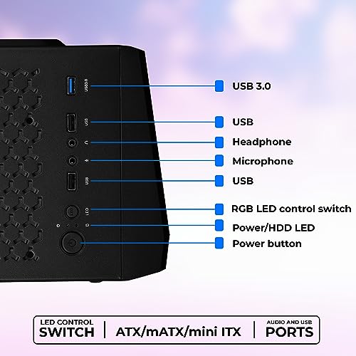 Image of ZEBRONICS TACHI Mid-Tower Premium Gaming Cabinet, ATX /M-ATX /M-ITX, 1 x 120 mm RGB Inner Glow Rear Fan, LED Strip with Control Switch, Tempered Glass Side Panel, USB 3.0, USB 2.0