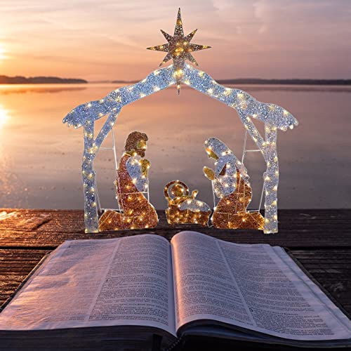 Lighted Outdoor Nativity Scene - Outdoor Nativity Scene With Led String Light Holy Family Nativity Scene Set Christmas Display For Front Yards Lawns Church (F, F) #TOP1
