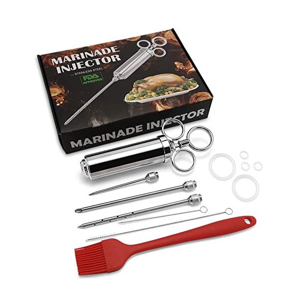 BBQ Bratenspritze Marinade Injector 60ml mit 3 Nadeln Marinadenpinsel, Edelstahl 304 Marinadenspritze Gewürzspritze…