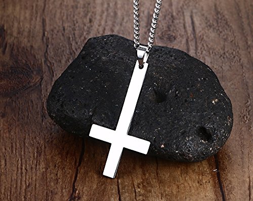 Huanian Jewelry Stainless Steel Upside Down Cross Necklace for Men,Inverted Pendant,Gold,24"4