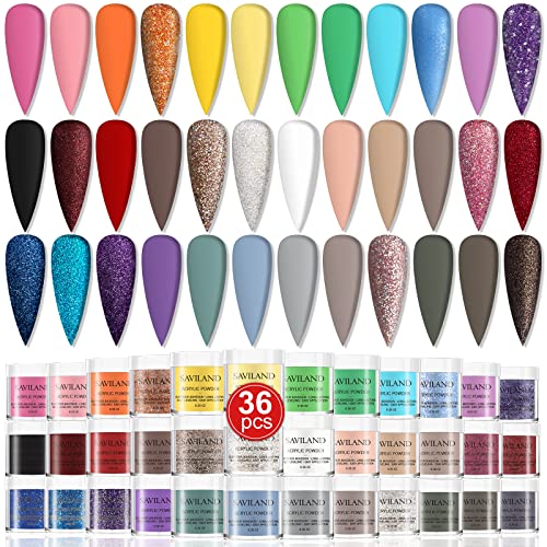 Saviland Acrylic Powder Set - 36 Colors Acrylic Powder Starter Set Amalfi Collection Professional Polymer for Nail Extension Nail Carving