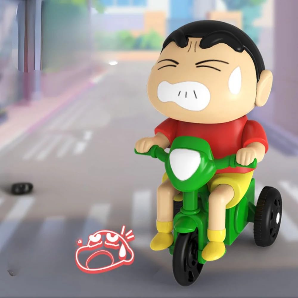 Unyks Star Expressive Cartoon Collectibles Figure on Tricycle – Collectible Action Collectibles with Packaging – Whimsical Design, Red & Yellow Outfit – Fun Gift for Fans & Fans (Shinchan C)