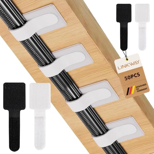 LINKWAY 50 PCS Bureau de gestion des câbles, organisateur de câbles sous le bureau, gestion des câbles en nylon réutilisable, support de câble, table de...