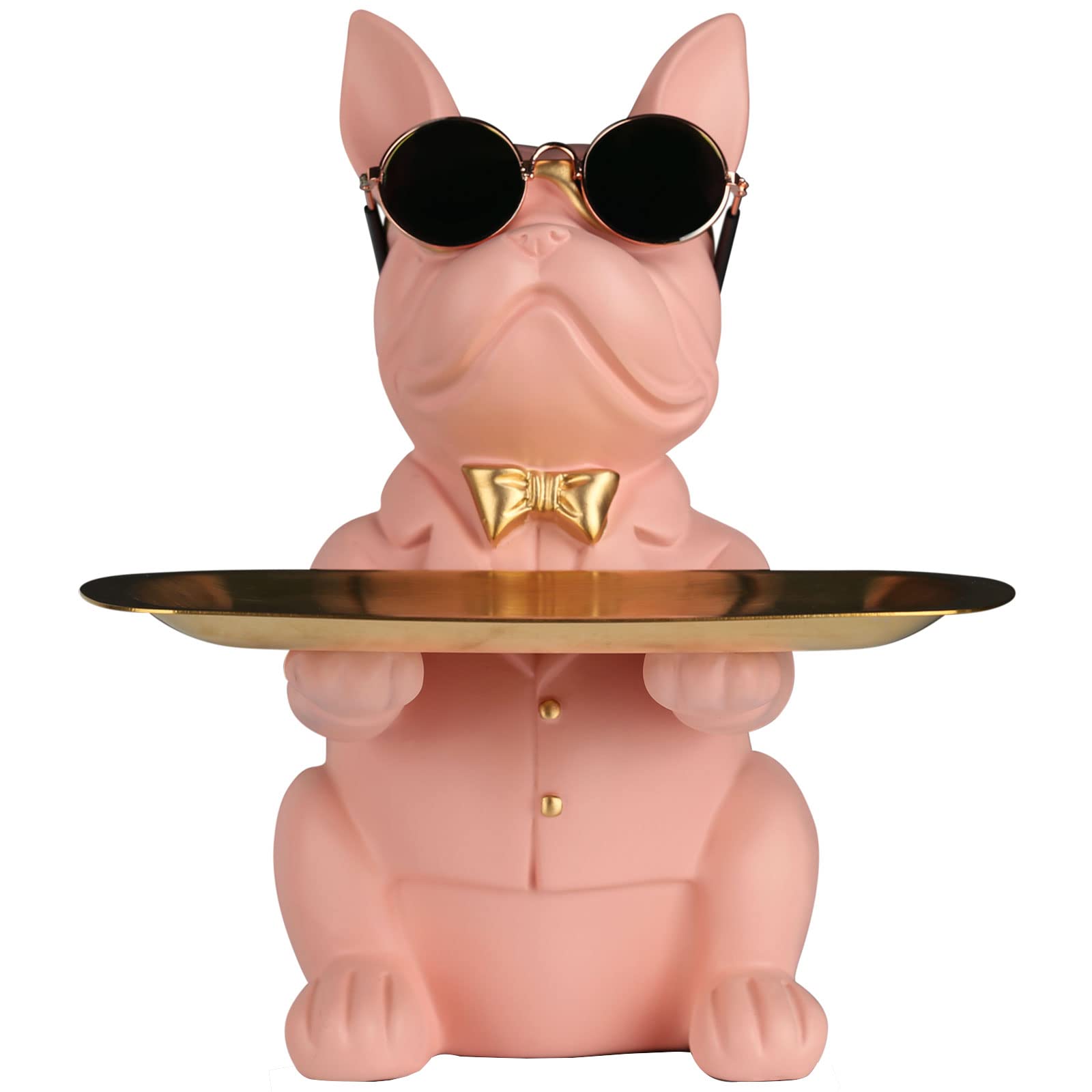 Bandeja de estatua de bulldog rosa de resina para escritorio 1