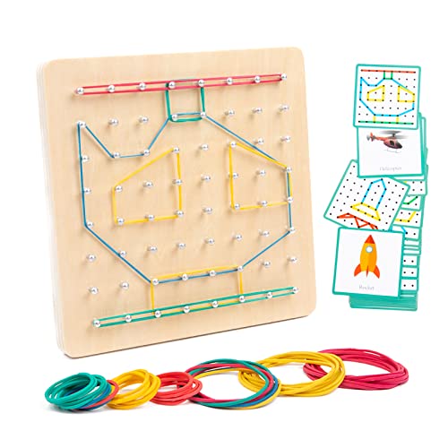 Auvewilo Holz-Geobrett mit Gummibändern, Lehrreiches Spielzeug und Geschenk für Kinder ab 3 Jahren+