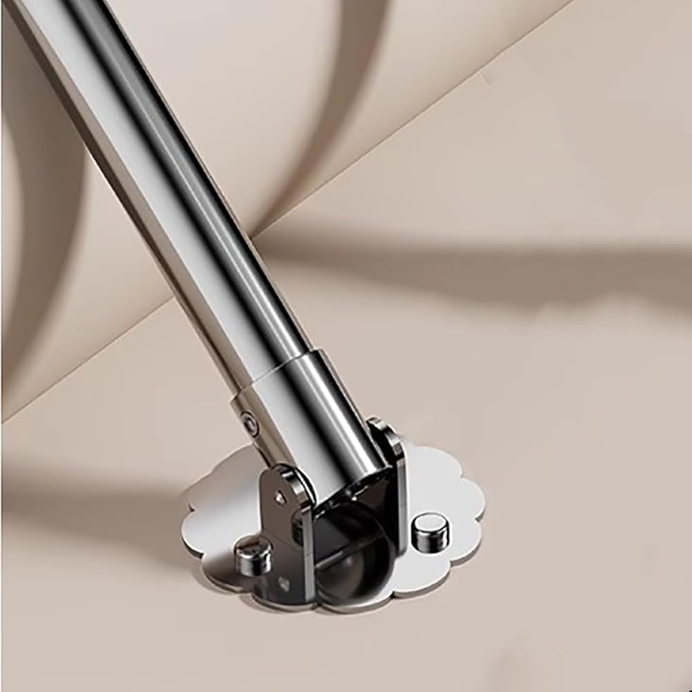Adjustable Shower Curtain Rod Bracket with 180° Swivel Corner Support, Drilling-Free Flange for Angled Walls, Fits 21"-29" (55-75cm), Silver Finish