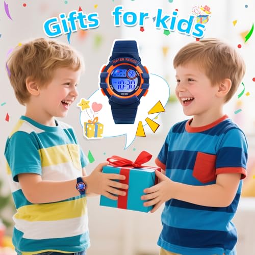 Image of Juboos Kid's Digital Watch for Boys and Girls, Waterproof LCD Digital Sports Kids Watch with 7 Color LED Lights, Stopwatch, Alarm
