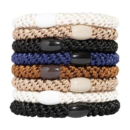 L. Erickson Brown and Black Hair Ties for Thick Hair, Grab & Go Ponytail Holders, 8 Pack, Classic, Thick No-Crease Bands with Strong Hold, Damage-Free Design, Everyday Neutral Style