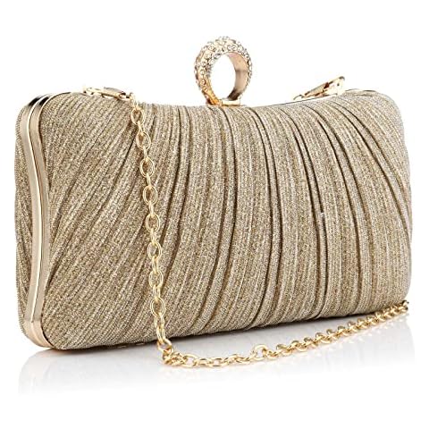 Gelory Clutch Bags for Women: Small Evening Bag Glitter Clutch Purse With Detachable Chain for Wedding Bridal Prom Cocktail Party Ladies Evening Handbag - Gold Cover