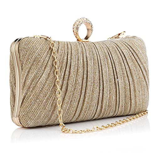 Gelory Clutch Taschen für Frauen: Kleine Abendtasche Glitter Clutch Geldbörse mit abnehmbarer Kette für Hochzeit Braut Prom Cocktail Party Damen Handtasche mit Gold