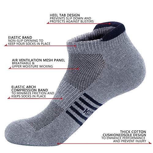 KONY Men's Cushioned Athletic Ankle Socks for Running Working(6 Pairs), Moisture Wicking Thick Cotton Low Cut Socks Size 9-122
