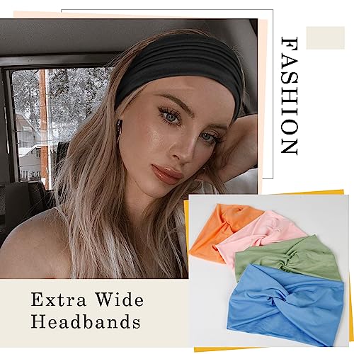 Image of Tobeffect Wide Headbands for Women, 7'' Extra Large Turban Headband Boho Cloth Hairband Colorful Hair Twisted Knot Accessories, 6 Pack