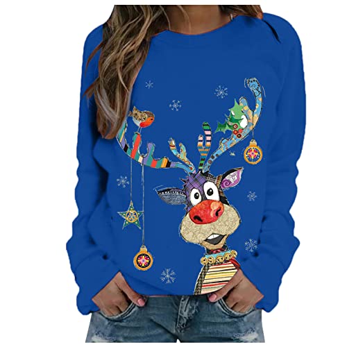 Jersey de Navidad para mujer, talla 54, elegante, sexy, Rudolph, estampado de renos, sudadera larga para mujer, manga larga, invierno, Navidad, sudadera, tops divertidos, sudaderas navideñas, tops