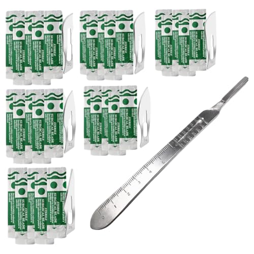IMEDS Carbon Steel Sharp Blades Sterile Assorted Pack of 60 Pcs with Stainless Steel Scalpel Handle Graduated #4 All-in-One Kit to Make Finest Precision Cuts Multi-Function Scientific Lab Supplies