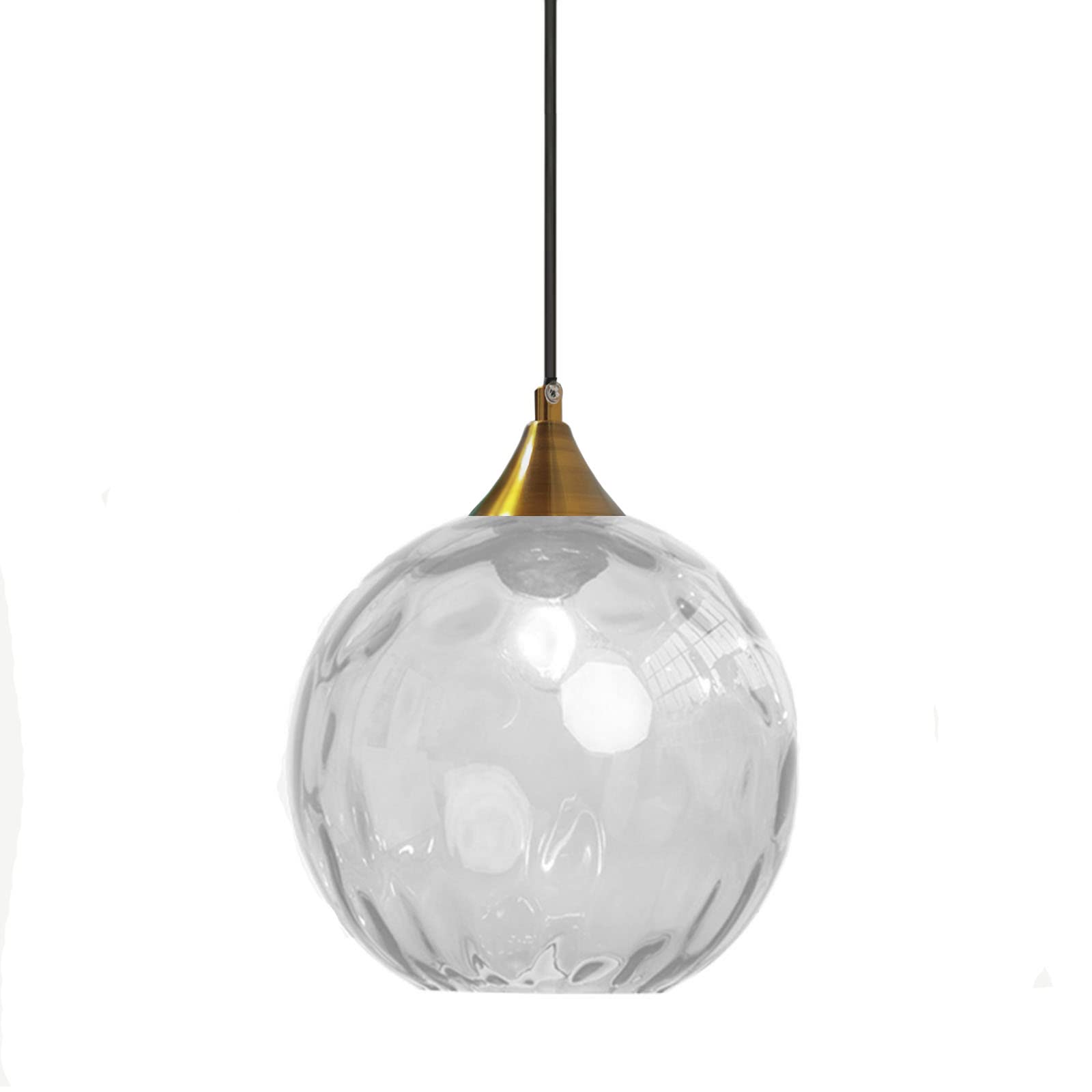 Globo in vetro Trasparente da 20 cm Lampada a sospensione con base in bronzo dorato e sfera in vetro Lampada da soffitto sospesa per isola cucina Sala da pranzo e comodino (Trasparente)