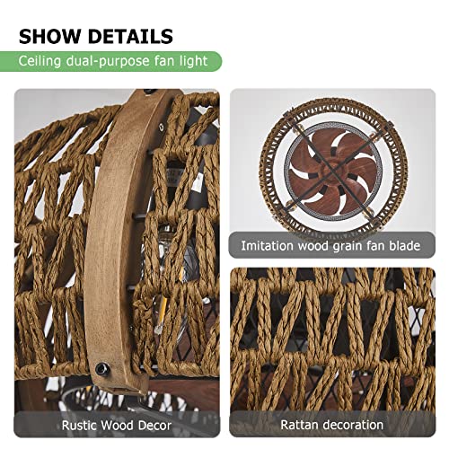 SADENICEL Farmhouse Caged Fan with Lights Remote Control, 17 Inch Low Profile Bedroom Fans, Rustic Ceiling Fans for Kitchen, Dining Room (Antique Wood-EB) - Image 4