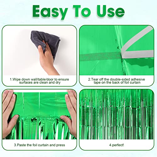 Image of Voircoloria 2 Pack Green Foil Fringe Backdrop Curtains, Tinsel Streamers Birthday Party Decorations, Fringe Backdrop for Graduation, Dinosaur Theme, Green Party